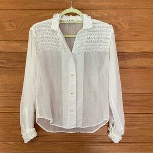 Vintage 1960s Lady Manhattan white ruffle button front shirt